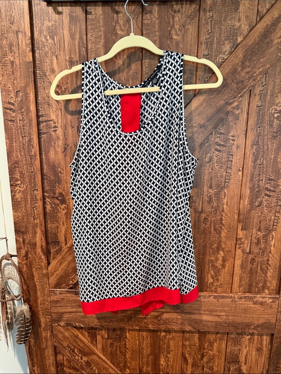 Zac & Rachel Tops - Zac & Rachel Black and White Geometric Tank with Red Accents